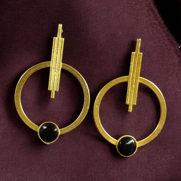 Trendy Gold Plated Circle Stud Earrings | Fashionable Western Look Perfect Jewelry For Girls - "Black"