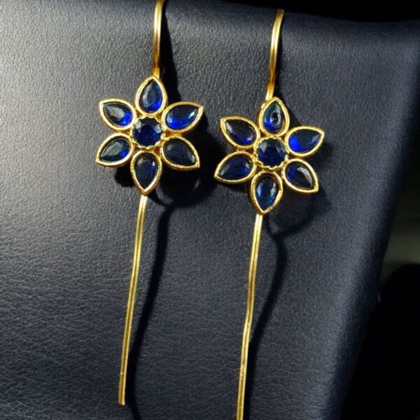 Designer Gold Plated Flower Earcuff | Elegant Stone Work for Daily Wear Perfect Jewelry For Girls - "Blue"