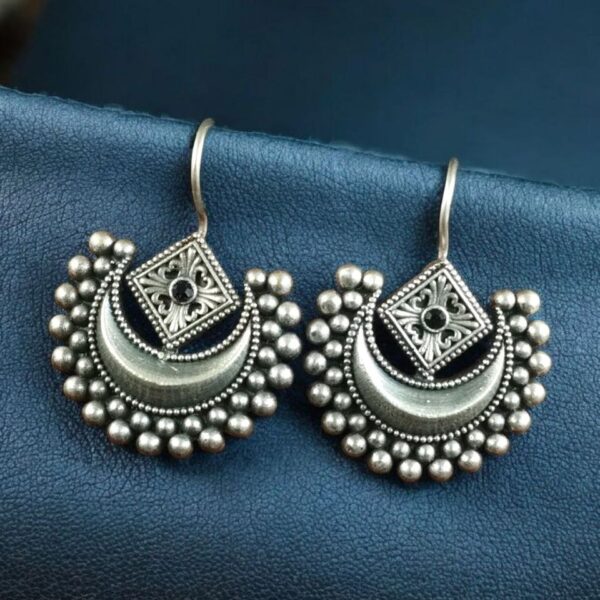 Traditional Half Moon Earrings | Silver Replica Oxidized Amazing Hook Earring for Women - "Black"