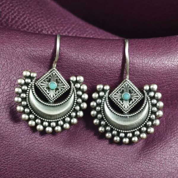 Traditional Half Moon Earrings | Silver Replica Oxidized Amazing Hook Earring for Women - "Mint"