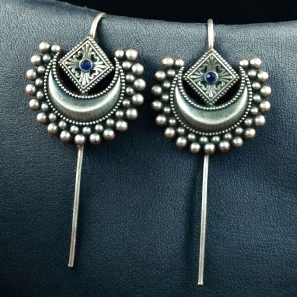 Designer Half Moon Oxidized Earcuff | Silver Replica Ethnic Stone Perfect Jewelry for Girls - "Blue"