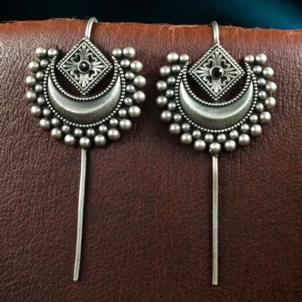 Designer Half Moon Oxidized Earcuff | Silver Replica Ethnic Stone Perfect Jewelry for Girls - "Black"