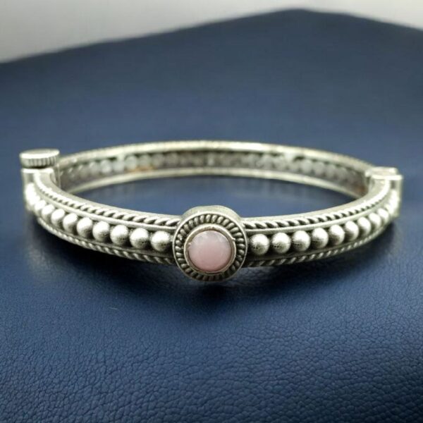 Antique Look Silver Plated Kada | Stone Work Openable Ethnic Perfect Bangle for Women - "Baby Pink"