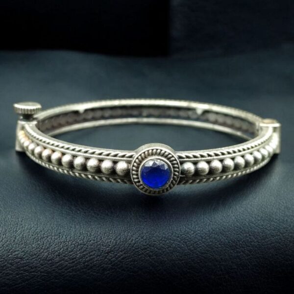 Antique Look Silver Plated Kada | Stone Work Openable Ethnic Perfect Bangle for Women - "Blue"
