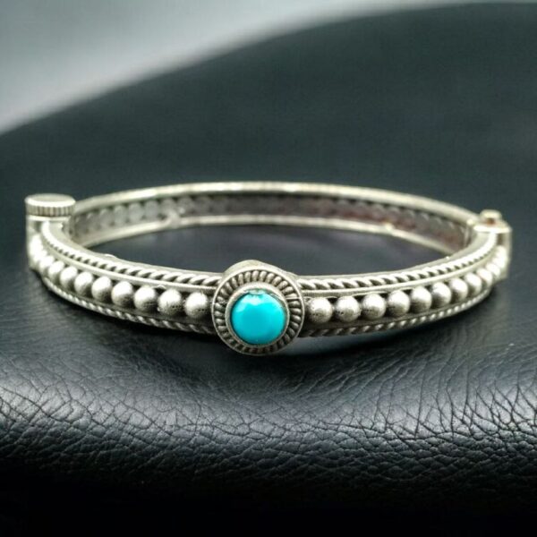 Antique Look Silver Plated Kada | Stone Work Openable Ethnic Perfect Bangle for Women - "Aqua"
