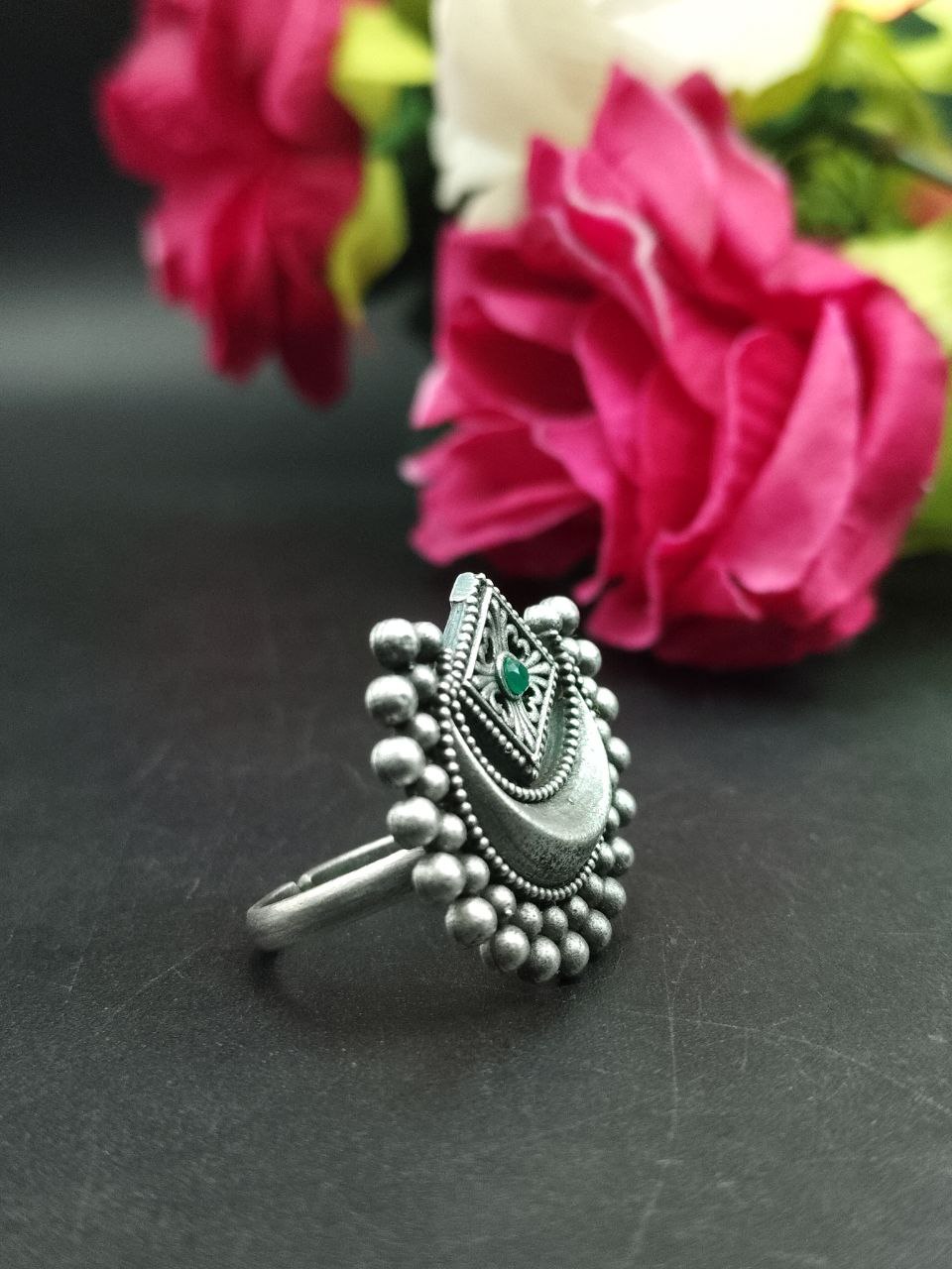 Adjustable Half Moon Ring | Silver Replica Best Traditional Stone Jewelry for Women - Image 11