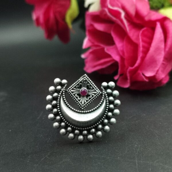 Adjustable Half Moon Ring | Silver Replica Best Traditional Stone Jewelry for Women - "Red"