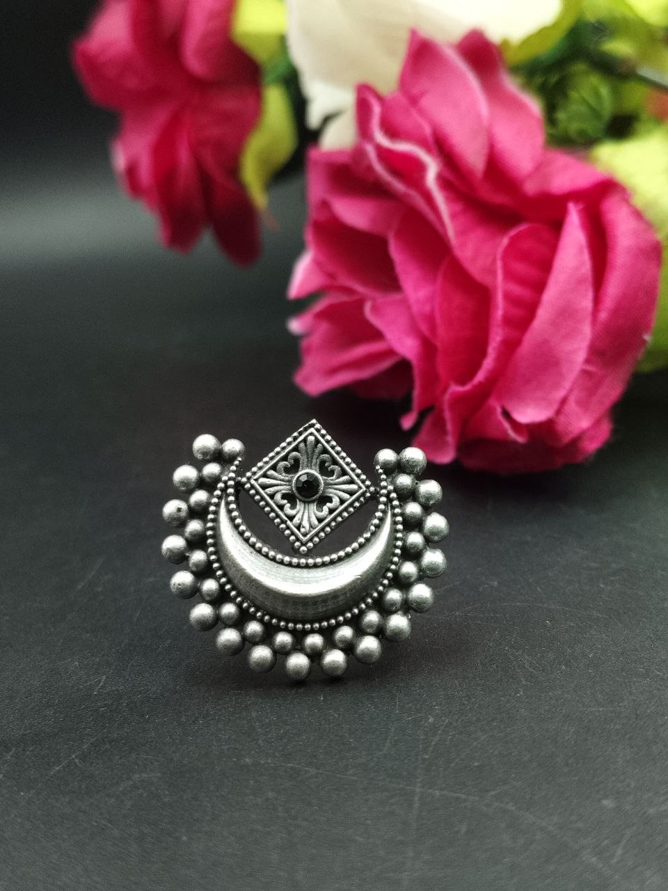 Adjustable Half Moon Ring | Silver Replica Best Traditional Stone Jewelry for Women - Image 5