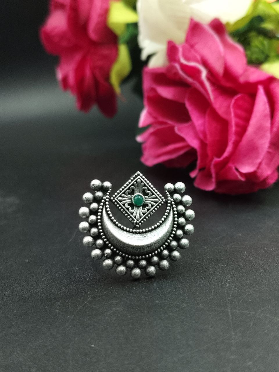 Adjustable Half Moon Ring | Silver Replica Best Traditional Stone Jewelry for Women - Image 7