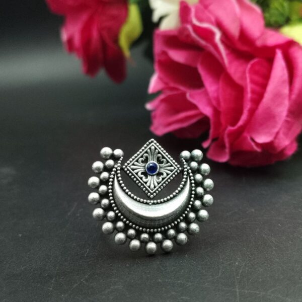 Adjustable Half Moon Ring | Silver Replica Best Traditional Stone Jewelry for Women - "Blue"