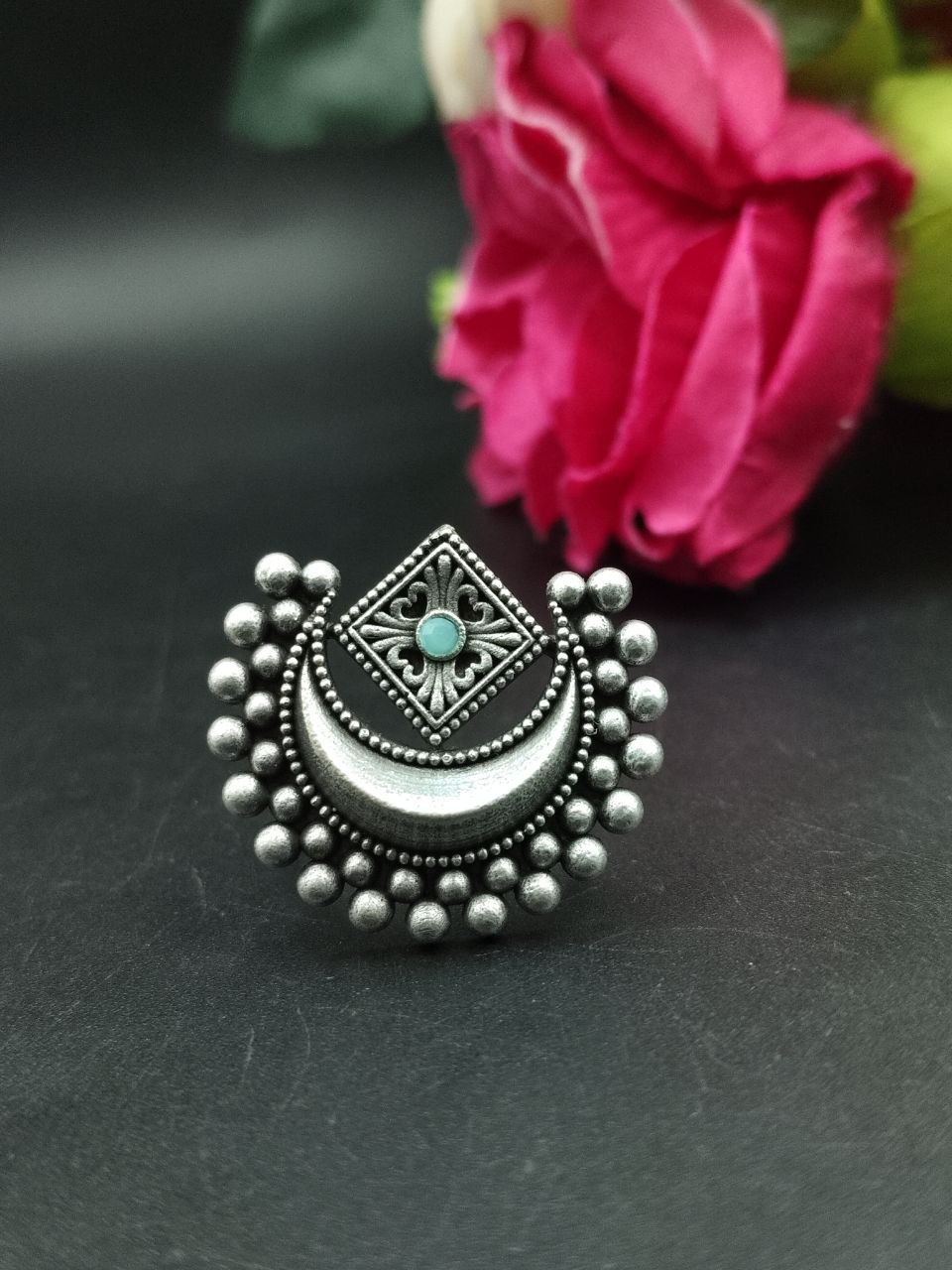 Adjustable Half Moon Ring | Silver Replica Best Traditional Stone Jewelry for Women - Image 2