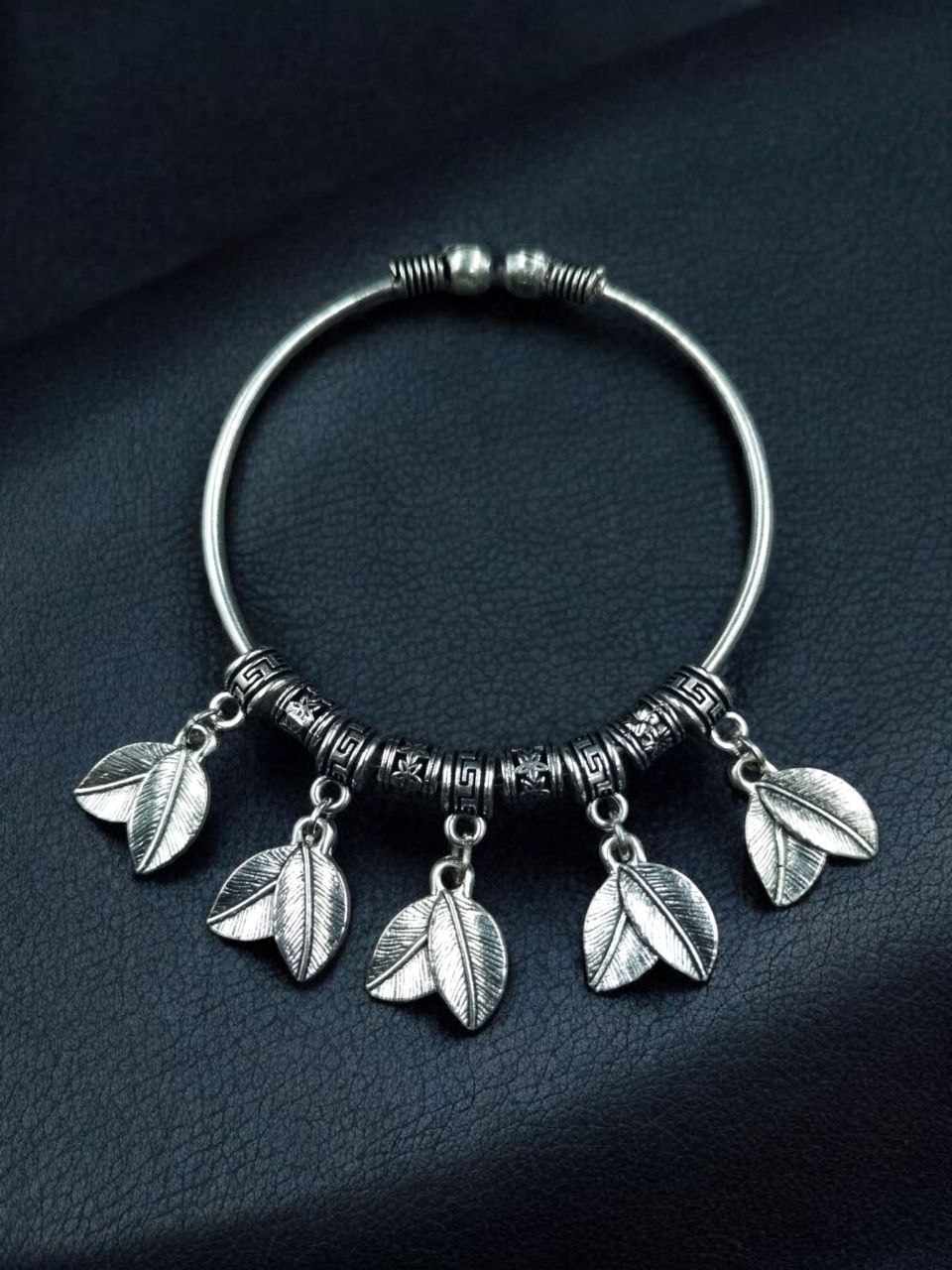 Antique Look German Silver Leaf Charm Bangles | Ethnic Best Traditional Design Jewelry - Image 4