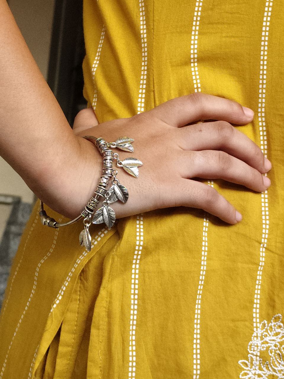 Antique Look German Silver Leaf Charm Bangles | Ethnic Best Traditional Design Jewelry - Image 2