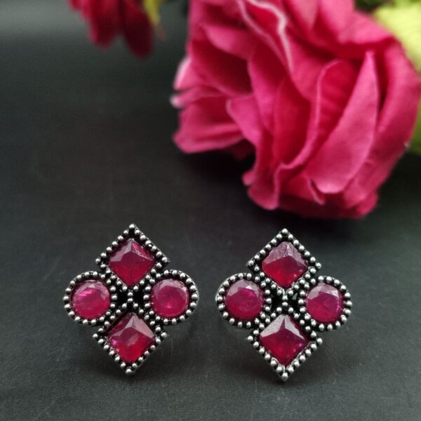 Handcrafted Oxidized Toe Ring | Adjustable Silver Replica Vintage Look Stone Best Jewelry - "Red"