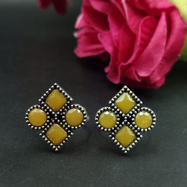 Handcrafted Oxidized Toe Ring | Adjustable Silver Replica Vintage Look Stone Best Jewelry - "Yellow"