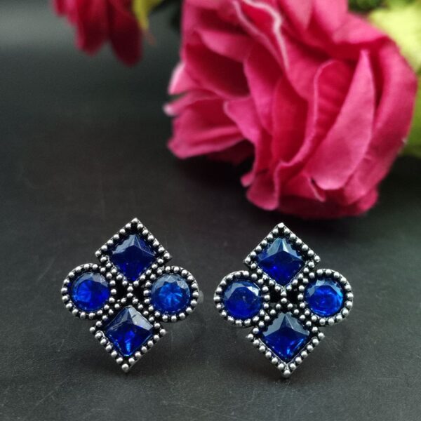 Handcrafted Oxidized Toe Ring | Adjustable Silver Replica Vintage Look Stone Best Jewelry - "Blue"