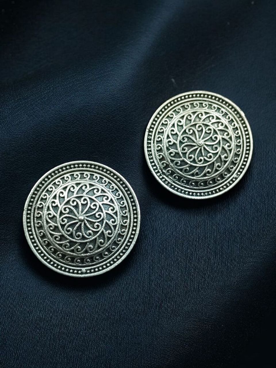 Trendy Oxidized Stud Earrings | Ethnic Silver Replica Amazing Jewelry for Women - Image 4