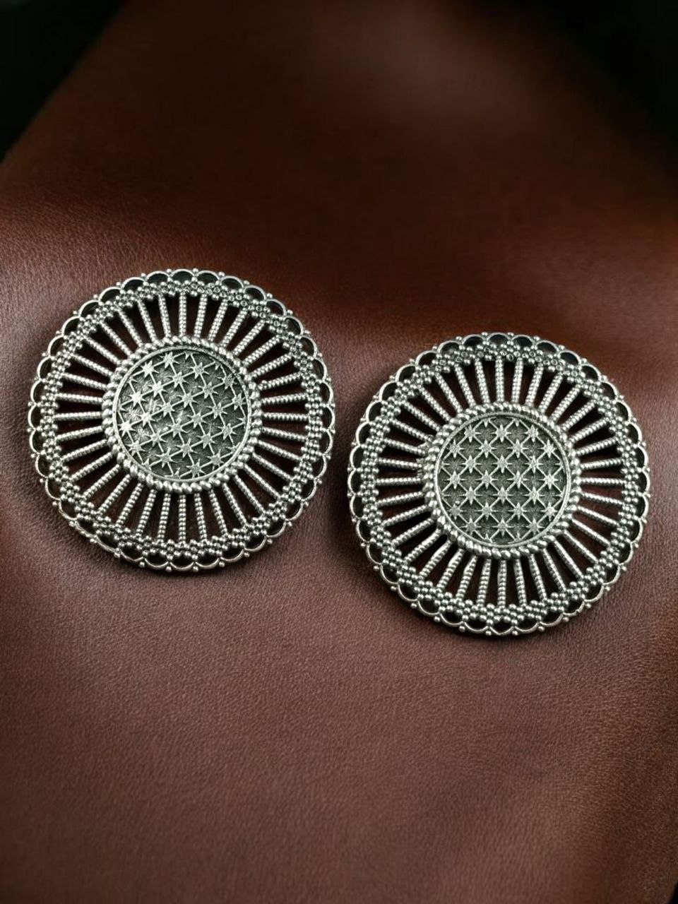 Traditional Oxidized Stud Earrings | Ethnic Look Alike Silver Touch Best Fashionable Jewelry - Image 4