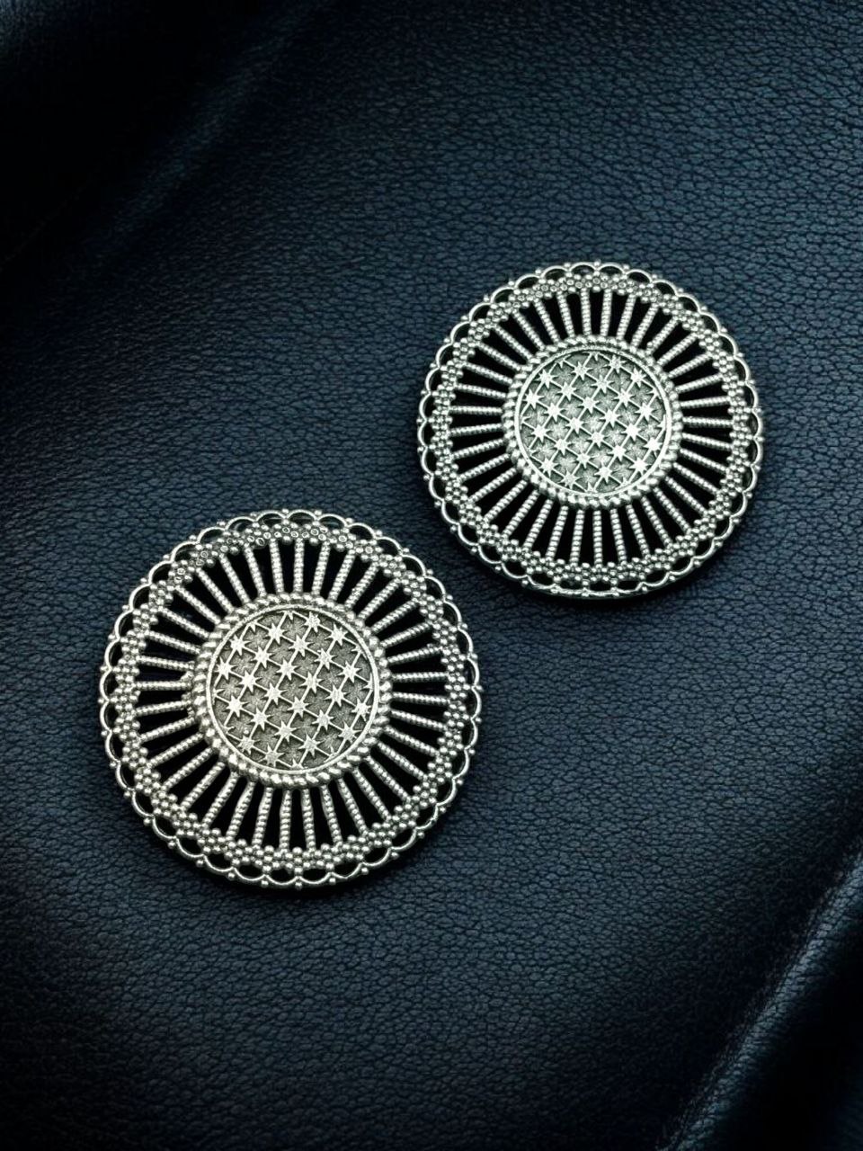 Traditional Oxidized Stud Earrings | Ethnic Look Alike Silver Touch Best Fashionable Jewelry - Image 3