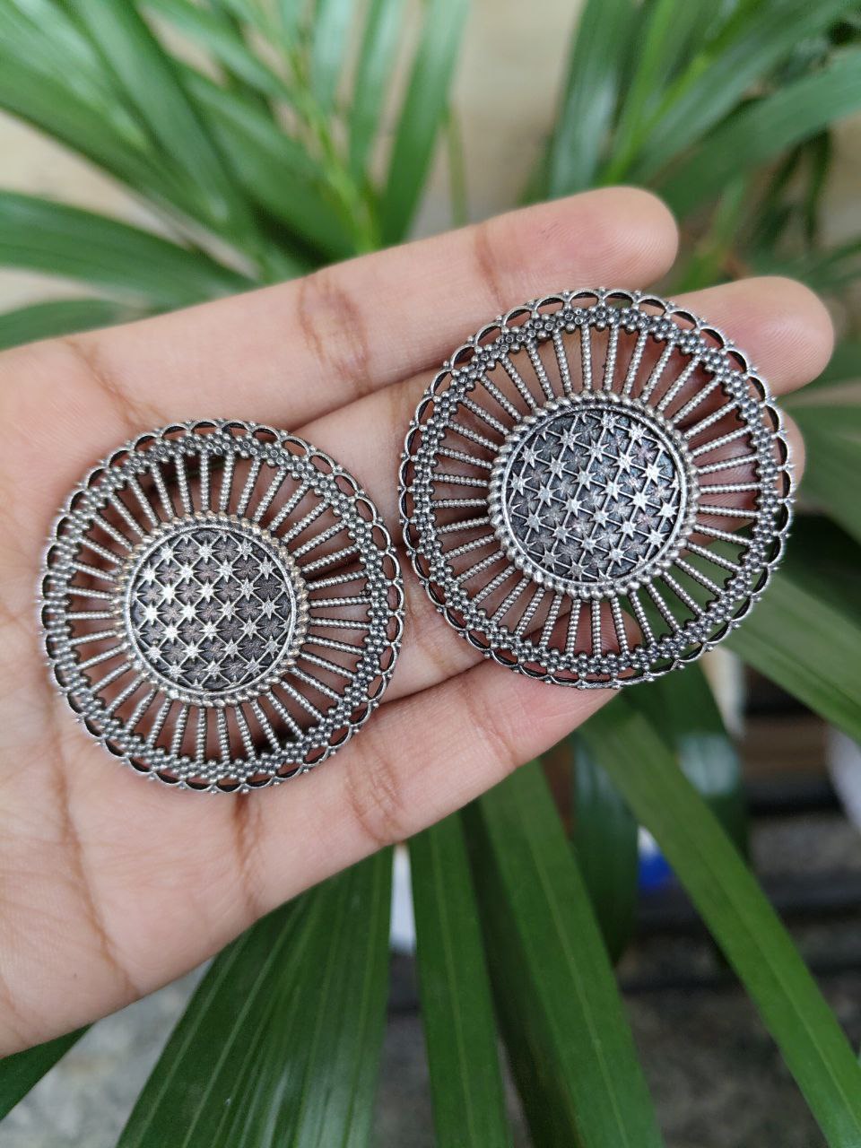 Traditional Oxidized Stud Earrings | Ethnic Look Alike Silver Touch Best Fashionable Jewelry - Image 2
