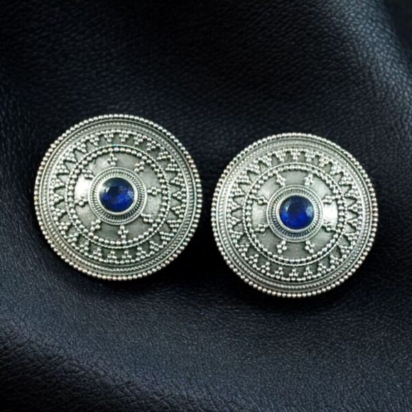 Elegant Silver Look Round Stud Earrings with Stone | Everyday Wear Perfect Jewelry For Girls - "Blue"