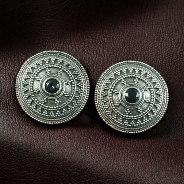 Elegant Silver Look Round Stud Earrings with Stone | Everyday Wear Perfect Jewelry For Girls - "Black"