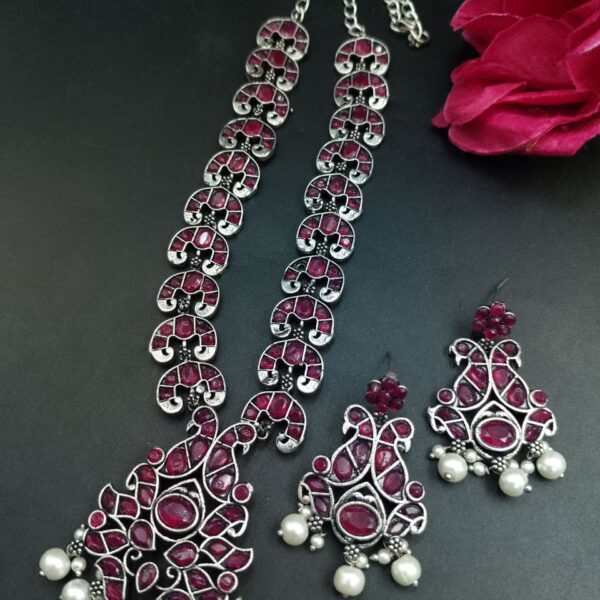 Ethnic Peacock Long Necklace with Stone & Pearl Work ? Best Traditional Jewelry For Women - "Red"