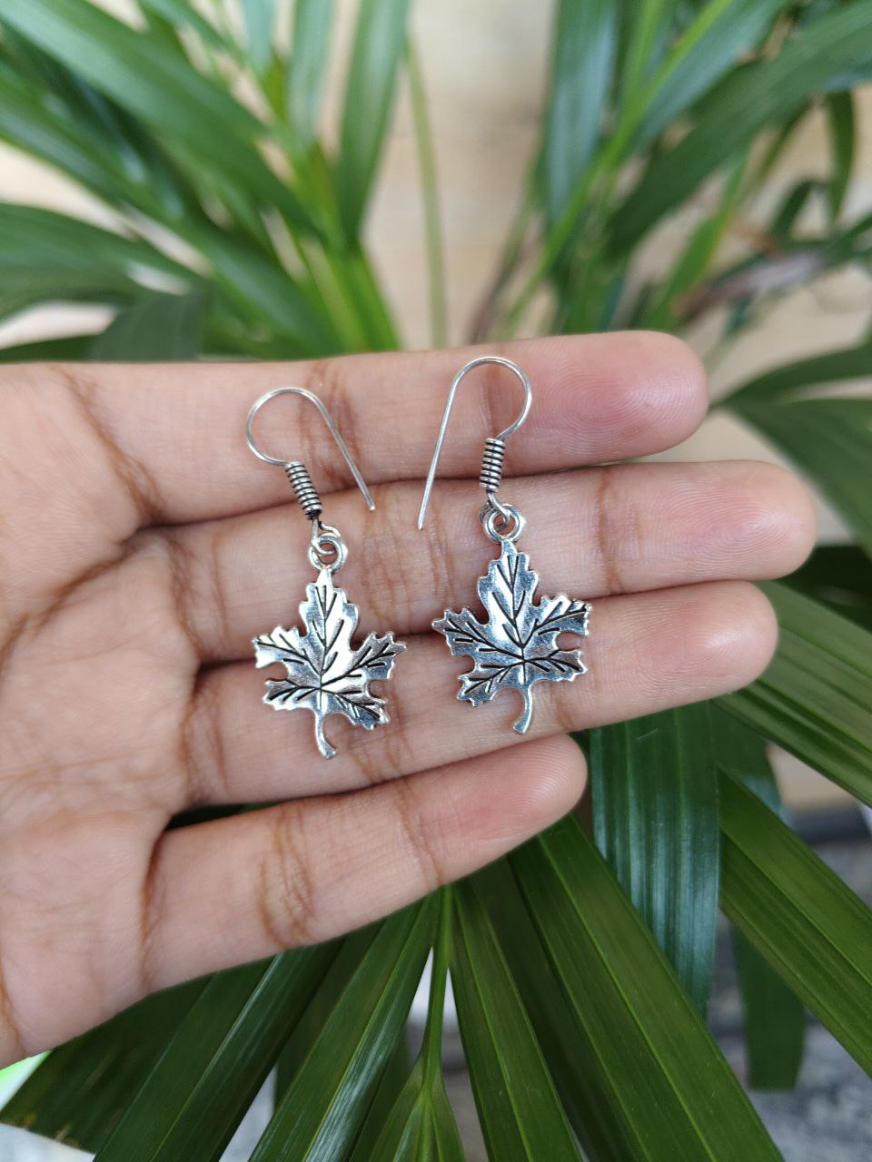 Trendy German Silver Leaf Earrings | Dangler Hook Style Everyday Perfect Jewelry For Girls - Image 2