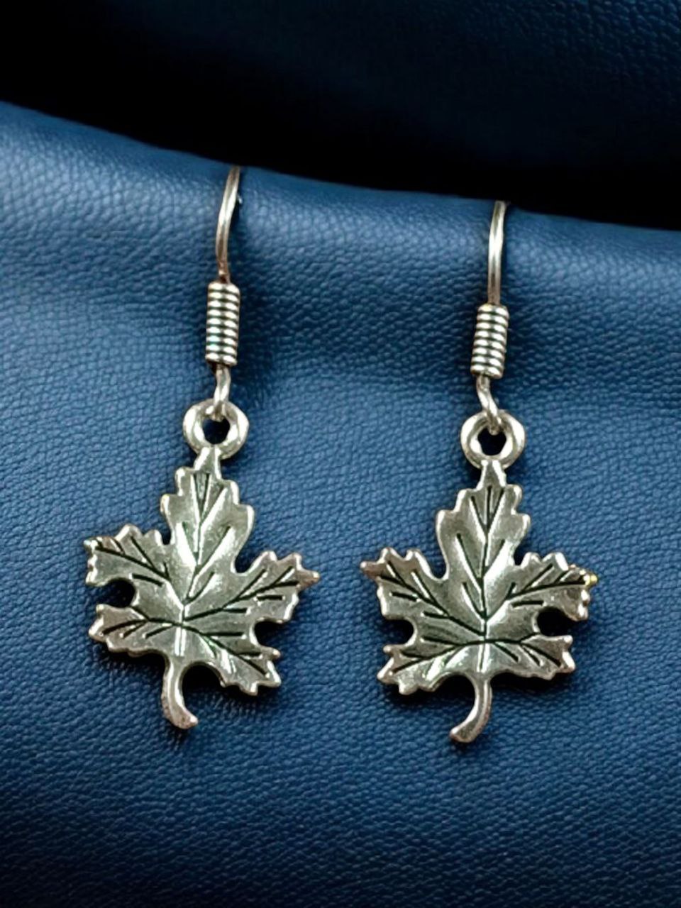 Trendy German Silver Leaf Earrings | Dangler Hook Style Everyday Perfect Jewelry For Girls - Image 4