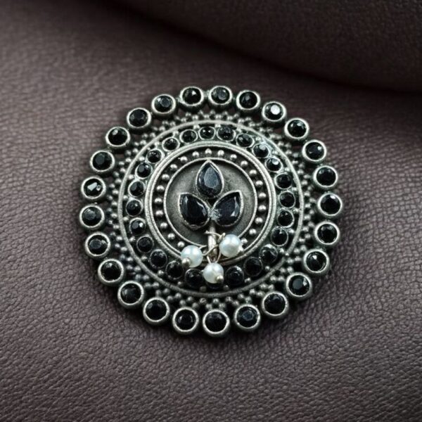 Traditional Pearl & Stone Work Oxidized Adjustable Ring | Vintage Look Ethnic Perfect Jewelry For Girls - "Black"