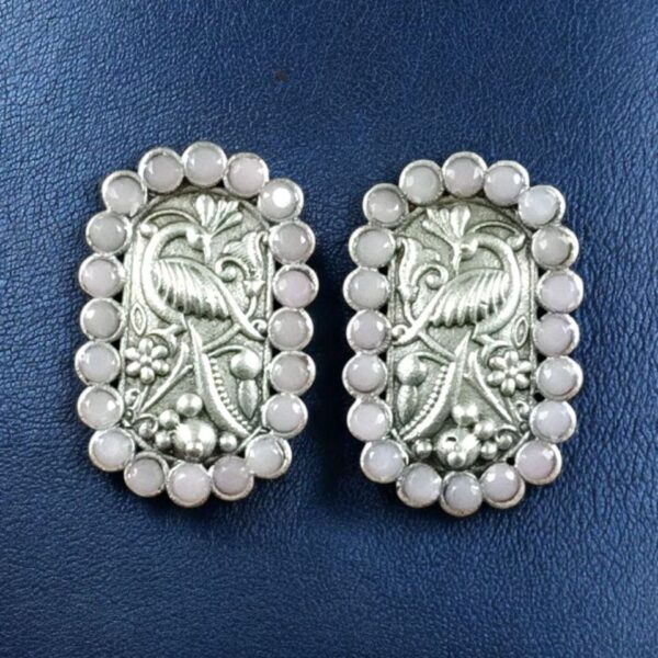 Beautiful Peacock Stud Earrings | Silver Replica Oxidized Stone Jewelry for Daily Wear - "Baby Pink"