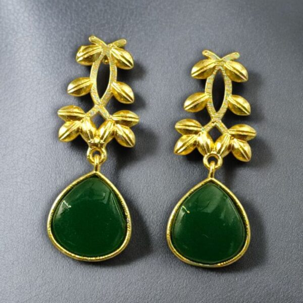 Trendy Gold Plated Earrings | Monalisa Stone Vintage Look Beautiful Dangler Jewelry - "Green"