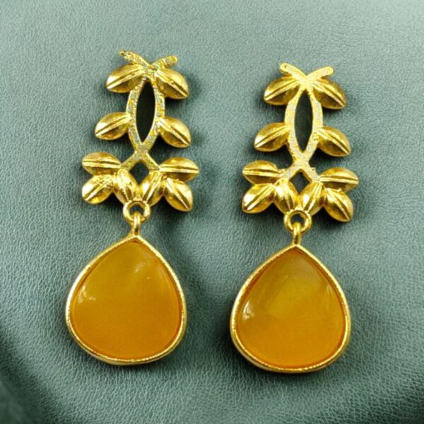 Trendy Gold Plated Earrings | Monalisa Stone Vintage Look Beautiful Dangler Jewelry - "Yellow"