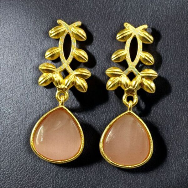 Trendy Gold Plated Earrings | Monalisa Stone Vintage Look Beautiful Dangler Jewelry - "Baby Pink"