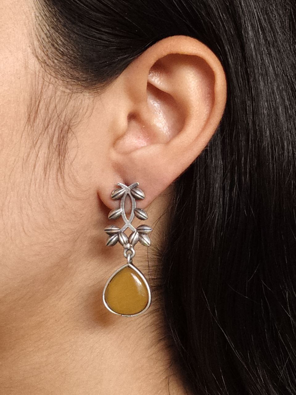 Vintage Look Silver Replica Earrings | Leaf Design Dangler Perfect Jewelry for Women