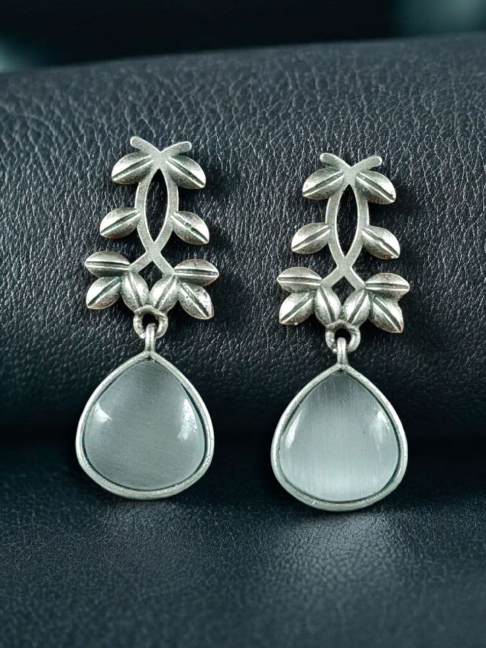 Vintage Look Silver Replica Earrings | Leaf Design Dangler Perfect Jewelry for Women - Image 9