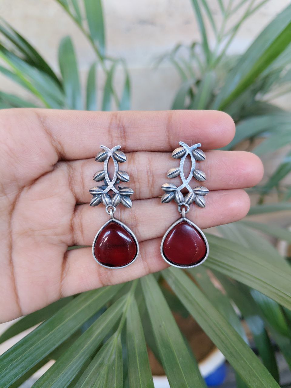 Vintage Look Silver Replica Earrings | Leaf Design Dangler Perfect Jewelry for Women - Image 2