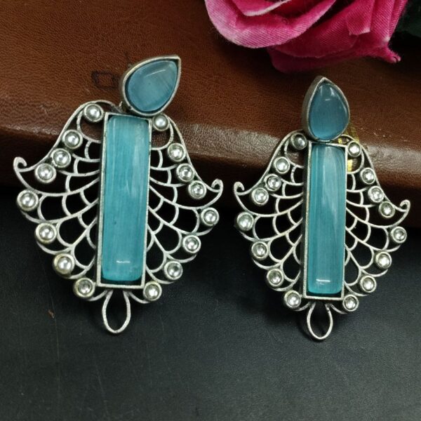 Bollywood Style Oxidised Earrings: Stunning Dangler Studs - "Aqua"