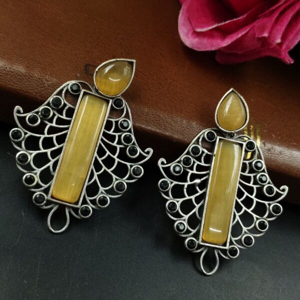 Bollywood Style Oxidised Earrings: Stunning Dangler Studs - "Yellow"
