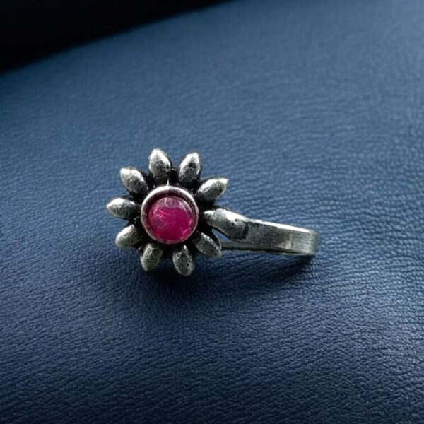 Unique Silver Plated Press Stone Nosepin | Oxidized Ethnic Style Jewelry - "Red"