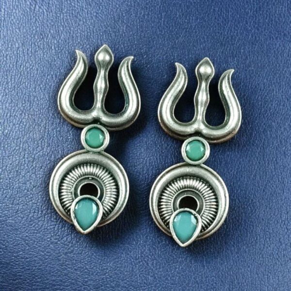 Handcrafted Trishul Stud Earrings | Best Silver Replica Elegant Stone Jewelry - "Mint"