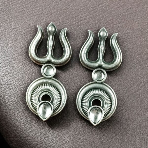 Handcrafted Trishul Stud Earrings | Best Silver Replica Elegant Stone Jewelry - "White"