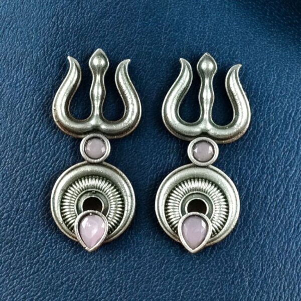 Handcrafted Trishul Stud Earrings | Best Silver Replica Elegant Stone Jewelry - "Baby Pink"
