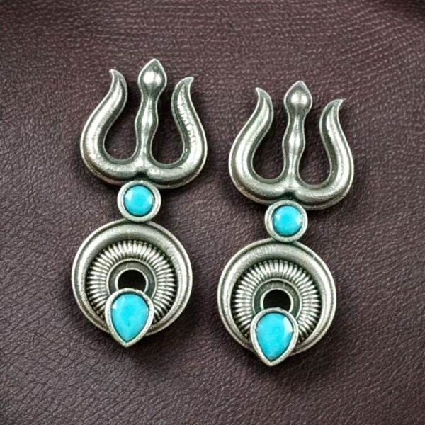 Handcrafted Trishul Stud Earrings | Best Silver Replica Elegant Stone Jewelry - "Aqua"