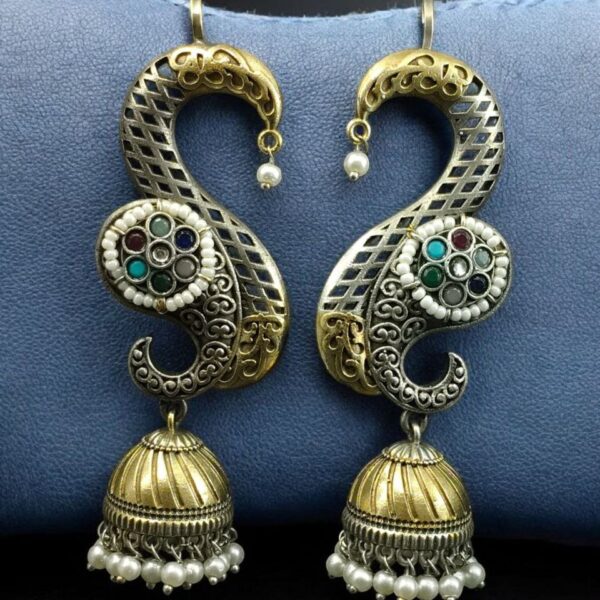 Beautiful Two-Tone Jhumki Earcuff | Stone & Pearl Detailing Traditional Ethnic Jewelry For Girls - "Multi"