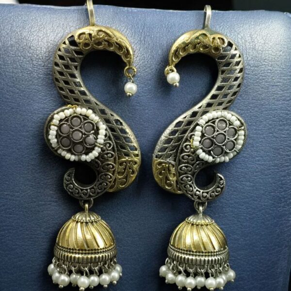 Beautiful Two-Tone Jhumki Earcuff | Stone & Pearl Detailing Traditional Ethnic Jewelry For Girls - "Baby Pink"