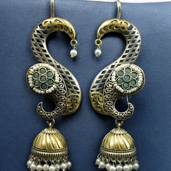 Beautiful Two-Tone Jhumki Earcuff | Stone & Pearl Detailing Traditional Ethnic Jewelry For Girls - "Mint"