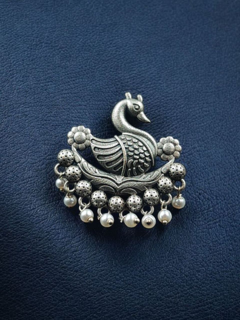 Adjustable Pearl Work Bird Ring | Oxidized Silver Replica Designer Best Jewelry for Women - Image 5