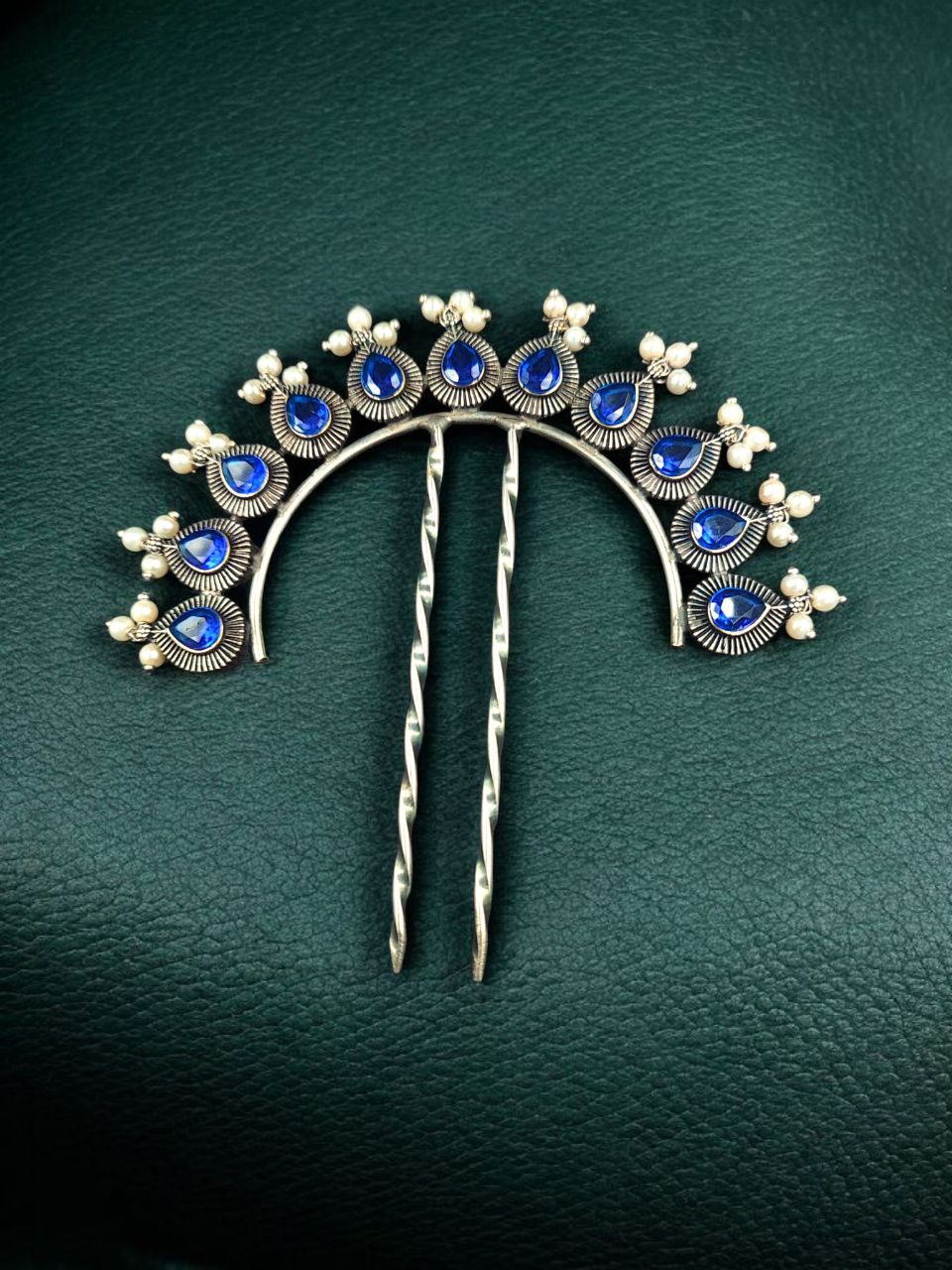 Silver Replica Pearl & Stone Juda Pin | Elegant Oxidized Best Hair Accessory for Women - Image 7