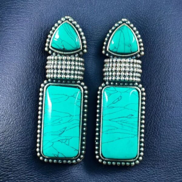 Beautiful Ethnic Stud Earrings | Monalisa Stone Silver Replica Fashionable Jewelry - "Turquoise"